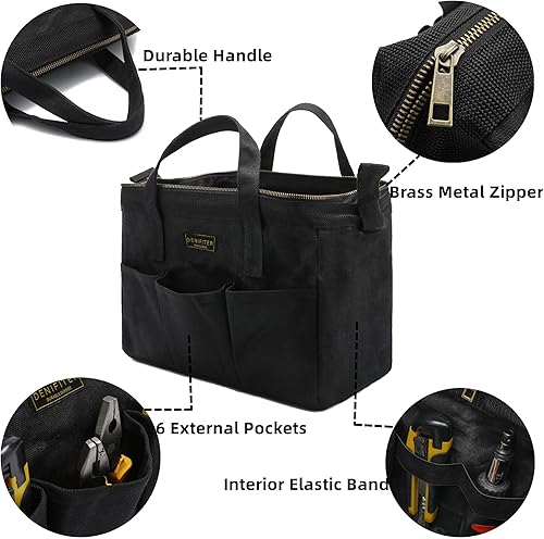 Miniatura 3 de Bolsa de herramientas con cremallera, lona encerada resistente de 16 onzas, bolsa de herramientas de boca ancha, bolsa de herramientas de