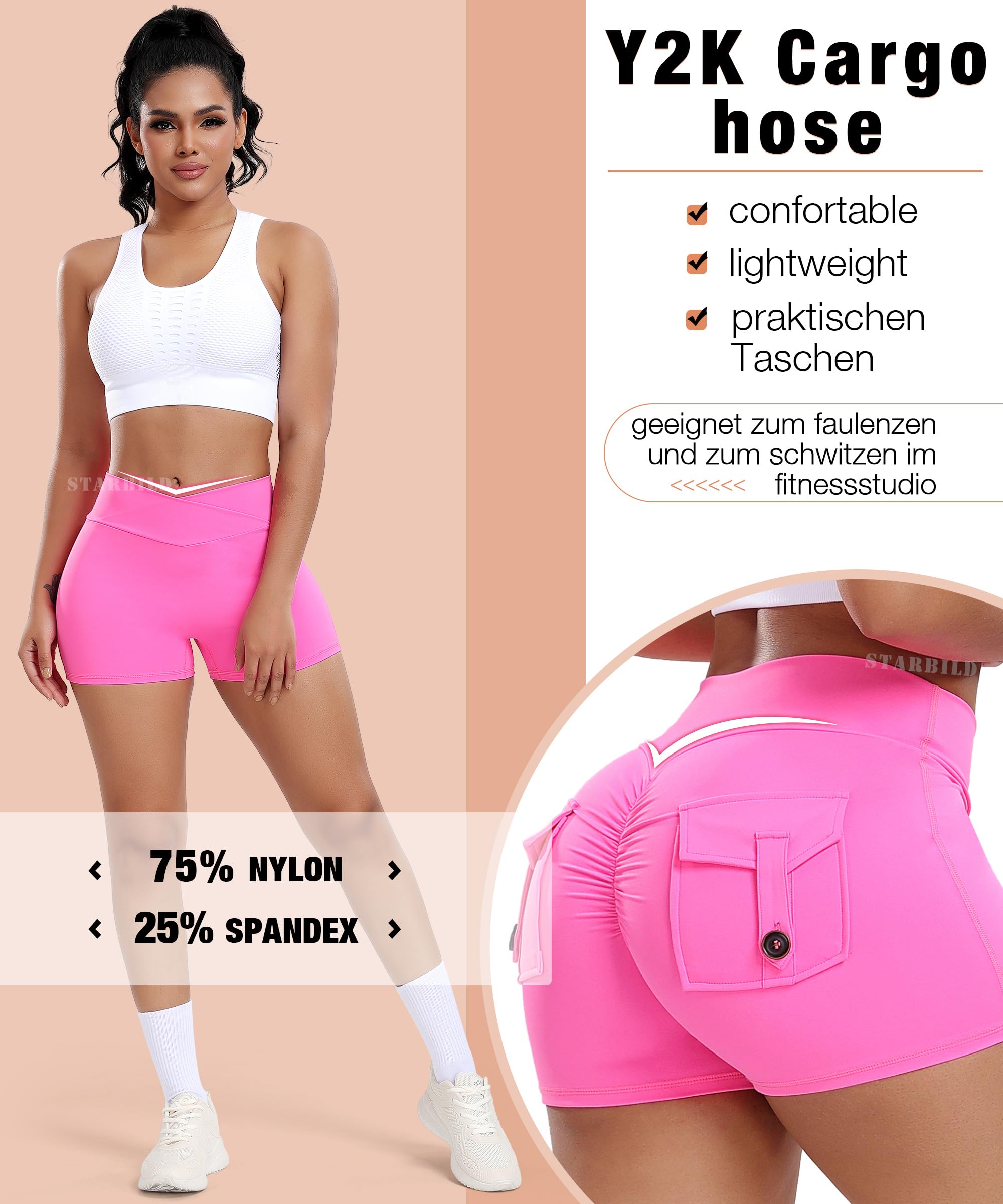 STARBILD Shorts de Sport Femme Scrunch Butt, Leggings Court Taille Haute Push Up, Booty Hot Pants pour Gym Fitness Yoga