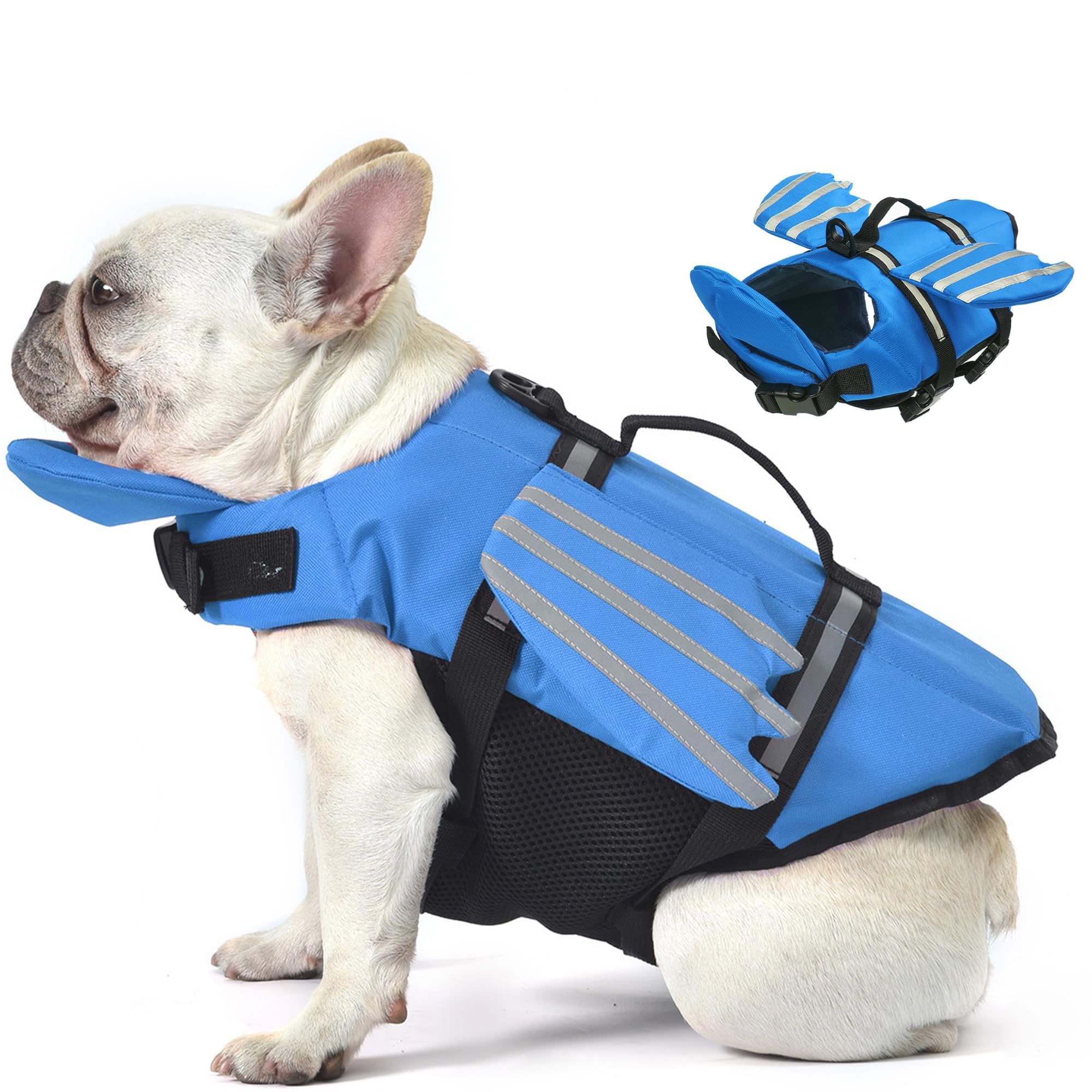 Petglad Dog Life Jacket, Cute Wings Adjustable Dog Life Vest with Chin Float and Handle for Swimming Boating Reflective High Buoyancy Swim Float Vest for Small Medium Large Dogs (Blue, XL)
