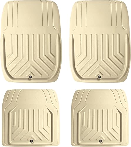 FH Group Alfombrillas de piel sintética para platos profundos, color beige, ajuste universal, juego de 4, tapetes de automóvil recortados para la