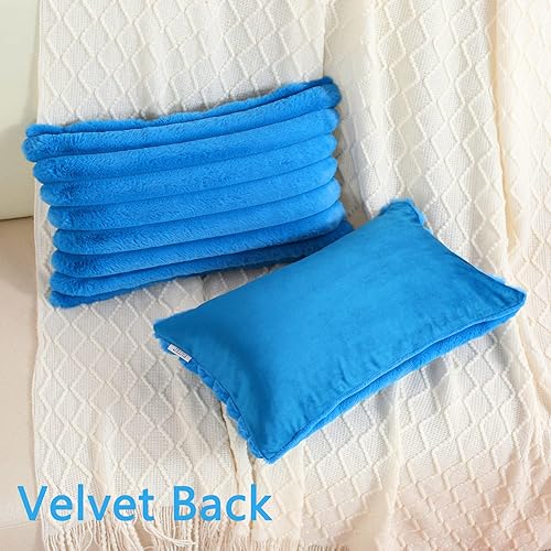 Miniatura 130 de FUTEI - Juego de 2 fundas de almohada decorativas con rayas de color naranja, 20 x 20 pulgadas, cuadradas y primaverales, piel sintética de conejo