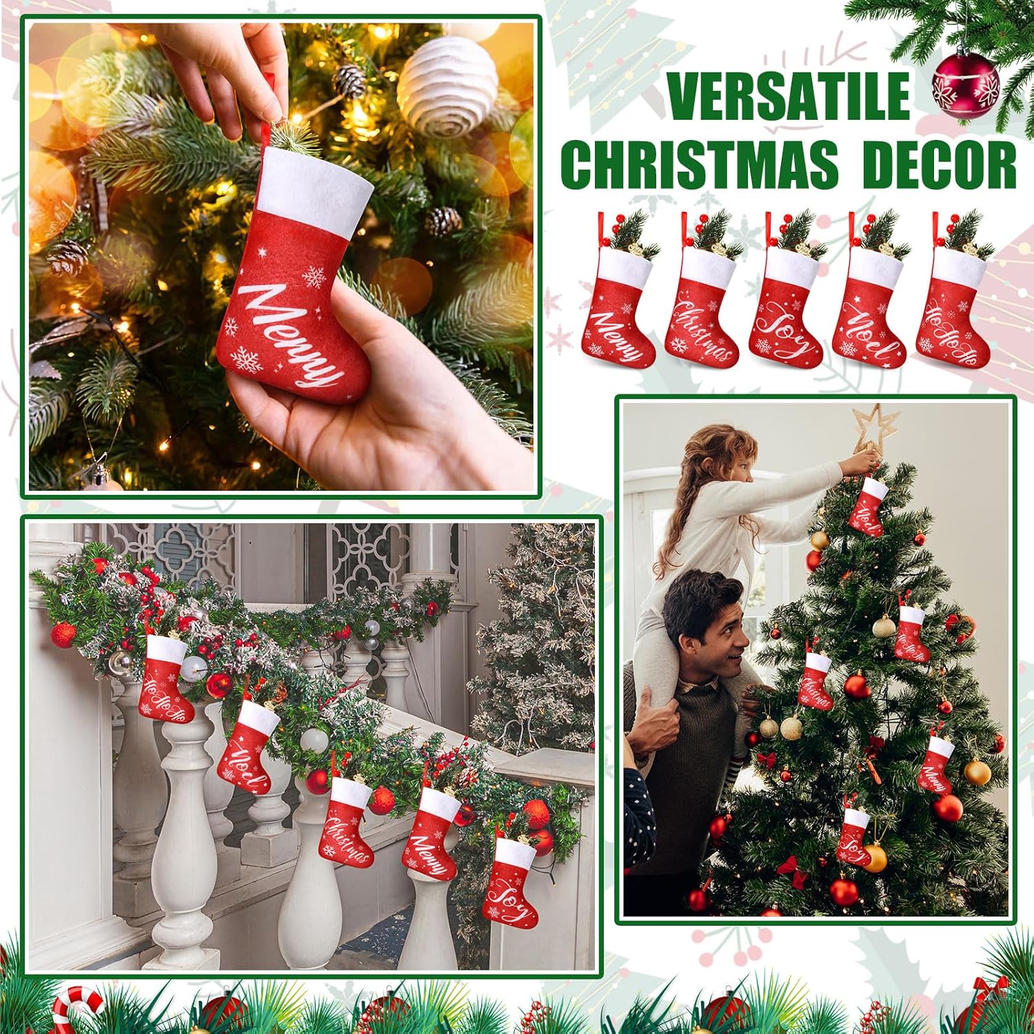150 Pack Mini Christmas Stockings 7 Inch Red Mini Hanging Stockings Bulk Xmas Hanging Ornaments for Christmas Tree Xmas Table Dinnerware Supplies Decor(Classic)