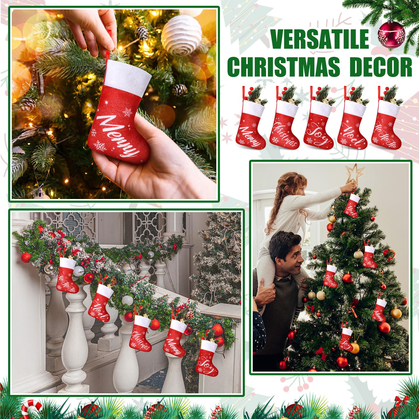 Mini-Weihnachtsstrümpfe mit Schneeflocke, 17,8 cm, Rot, 150 Stück