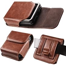 Holster for Motorola Razr 2026, Leather Belt Clip Design, Flip Phone Pouch with Belt Loop & Magnetic Closure Light Brown