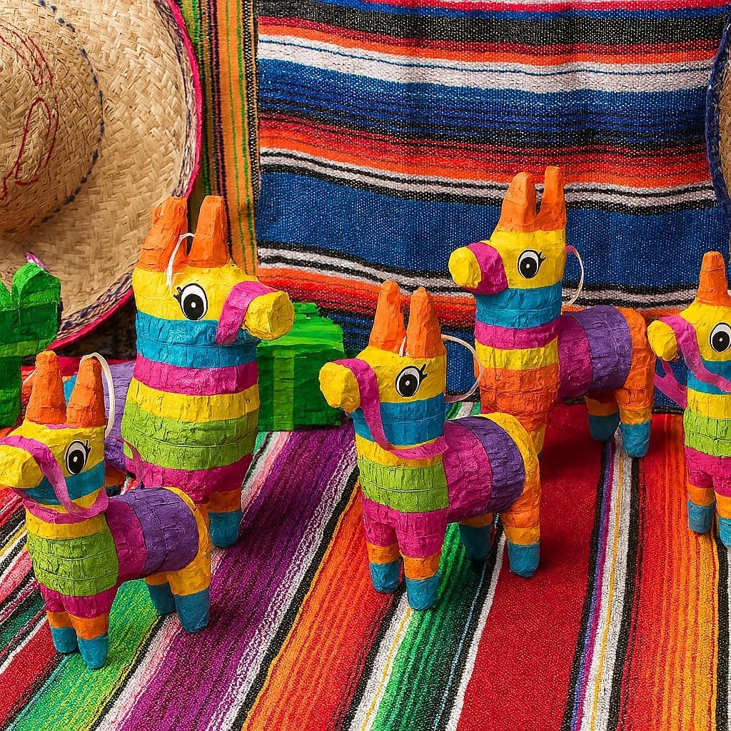 GIFTEXPRESS 12pc Value Pack Mini Donkey Piñatas 7.5x5.5", Rainbow Party Decoration for Cinco De Mayo, Fiestas, Taco, Llama Birthday, Carnival, Classroom & Table Centerpiece Party Favor