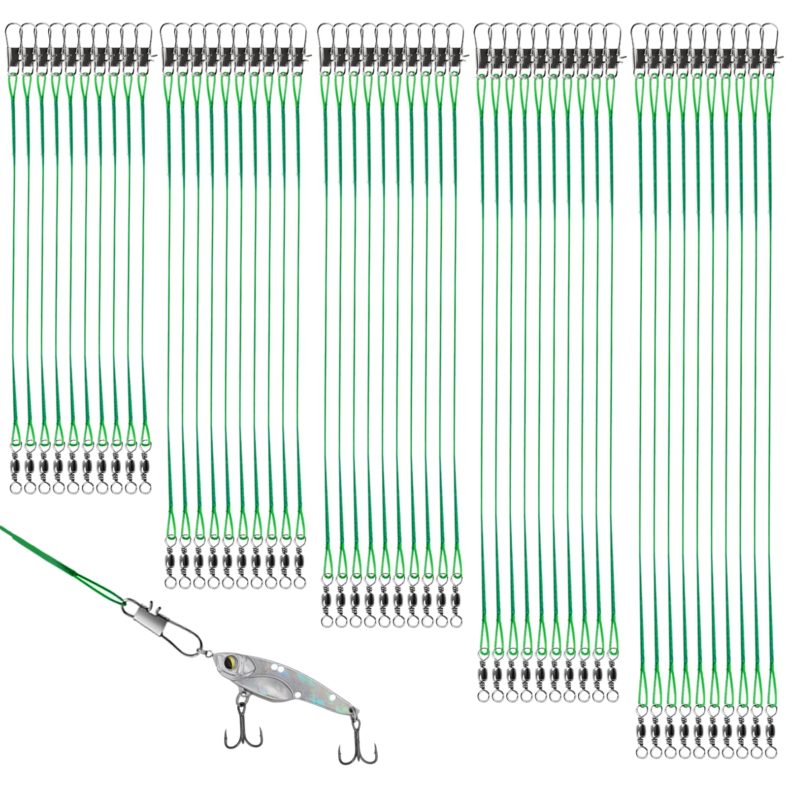 Lot de 100 Bas de Ligne Acier Brochet 10-30cm Inoxydable avec émerillon et Mousqueton pour Eau Salée et Douce