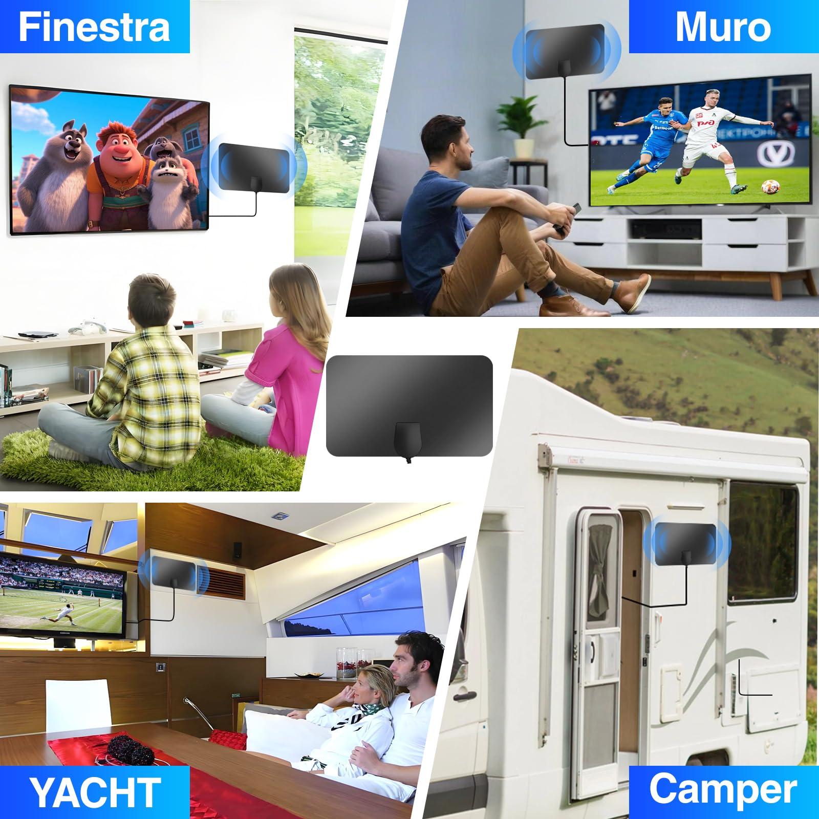 2026 Antenna TV Interna Amplificata Potente - Ricezione DVB - T2 Segnale per 400 km, Supporta Smart TV 4K HD/1080P, Con 5 m di Cavo Coassiale e Connettore Maschio Tipo F (Nero Scuro)