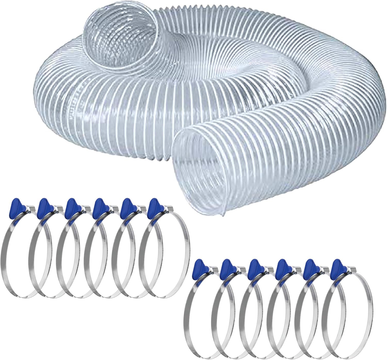 POWERTEC 4" x 10' Dust Collection Hose with 12pcs Key Hose Clamps for Table Saw, Band Saw, Planer, Jointer, Woodworking and Wood Shop Dust Collection System