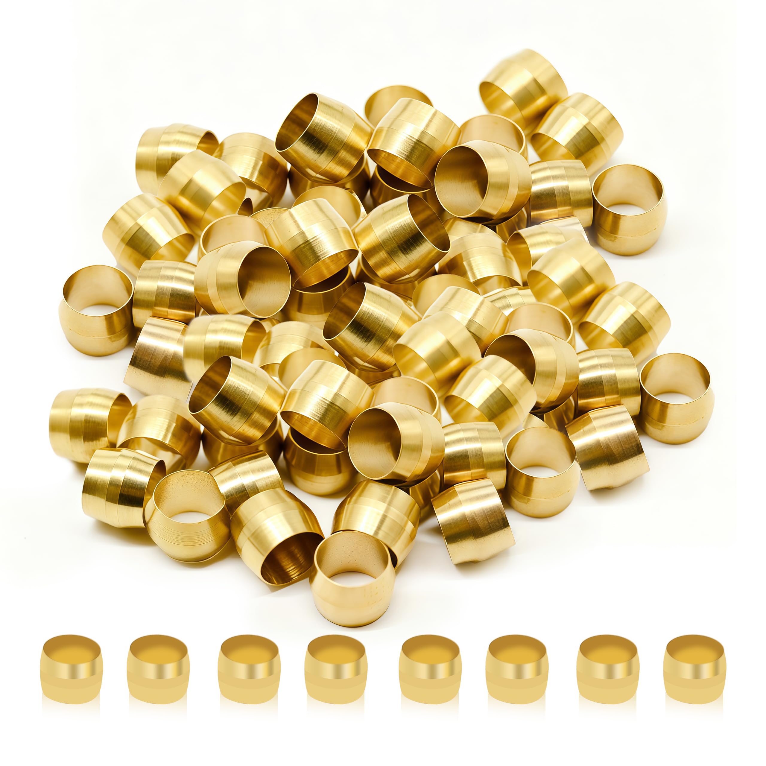 Siptenk 100PCS 1/4" Brass Compression Sleeves Ferrules for Air Brake Lines