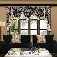 Vista 1 de Loom and Mill Cenefas de cascada de lujo para ventanas, elegantes cenefas de cortina de jacquard gruesas con borlas para sala de estar, decoraciones