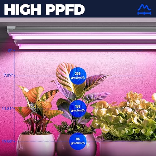 Miniatura 3 de Barrina Luz LED de crecimiento, 252 W (6 x 42 W) 4 pies T8, espectro completo, forma de V con reflector, diseño enlazable, luces de plantas para