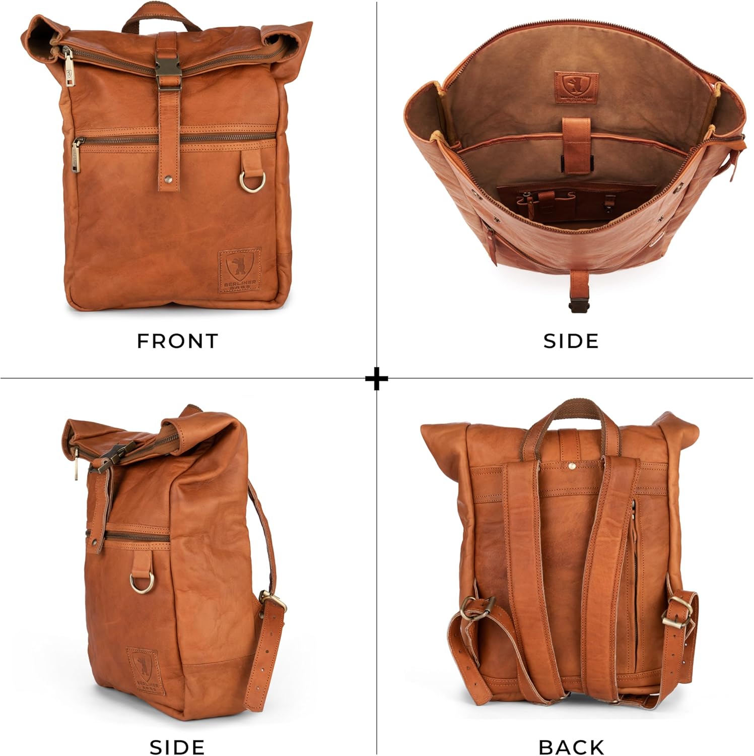 BERLINER BAGS Vintage Genuine Leather Backpack Utrecht M, Laptop Backpack, Travel Backpack for Women and Men - Brown - Image 6