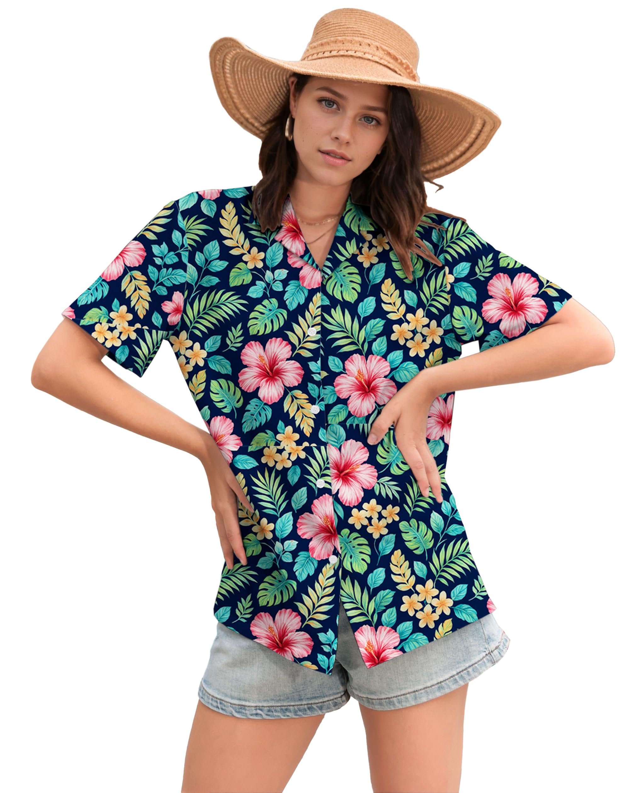 Cromoncent Mommy and Me Matching Hawaiian Outfits Girls &amp; Womens Hawaiian Shirts Tropical Button Down Shirts
