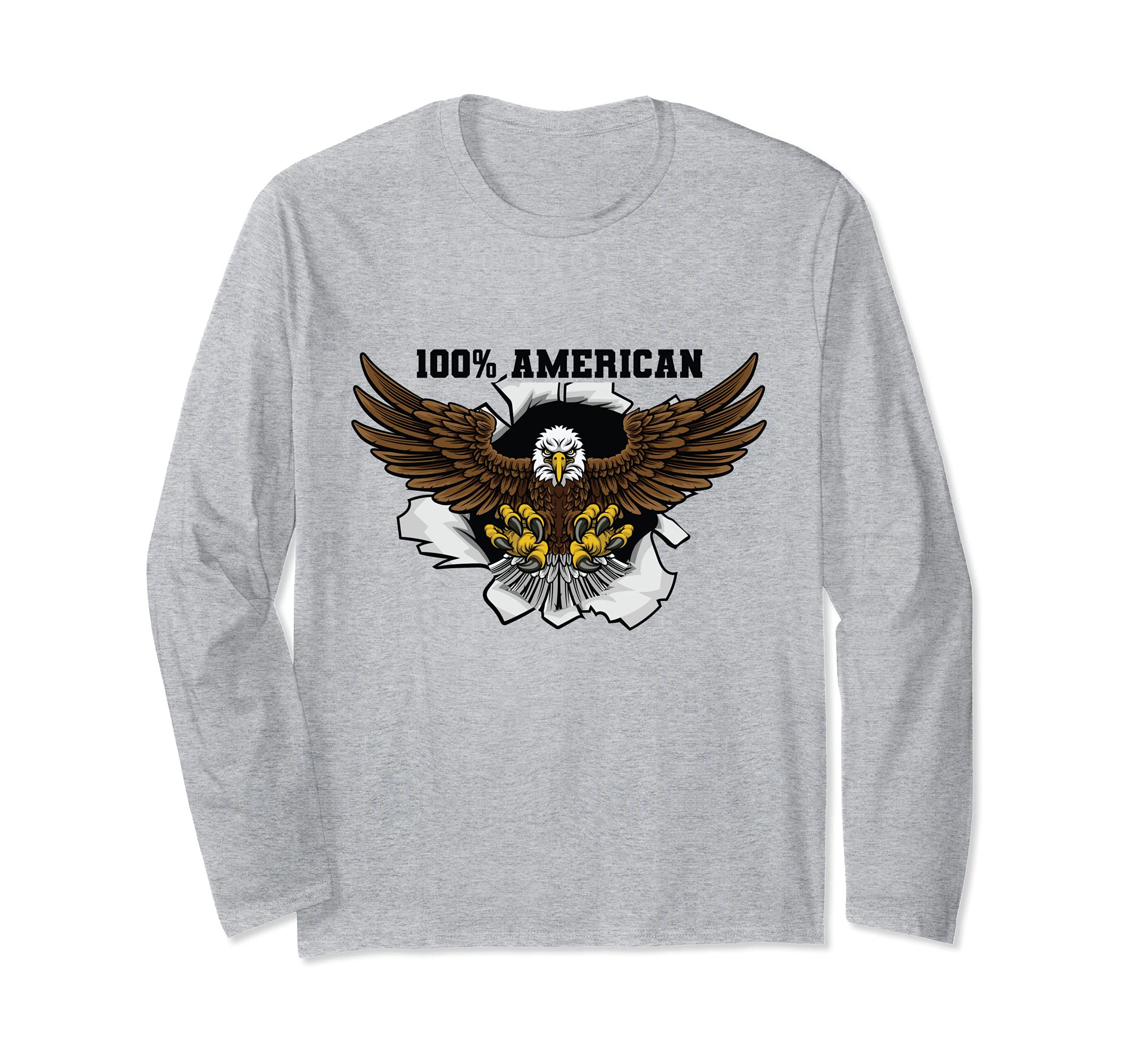 100% American USA Party Apparel Patriotic 4th of July Eagle Long Sleeve T-Shirt