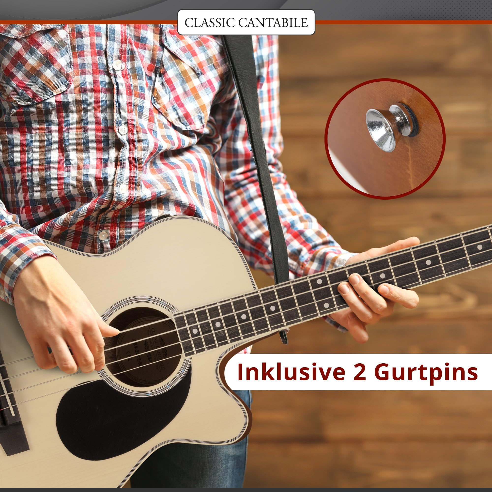 Classic Cantabile Short Scale Akustik Bass - 4 Saiten - Natural Gloss Finish - Piezo Tonabnehmer & Cutaway - Decke aus Fichte - Boden & Zarge aus Okoume - Ideal für Einsteiger & Unplugged Sessions