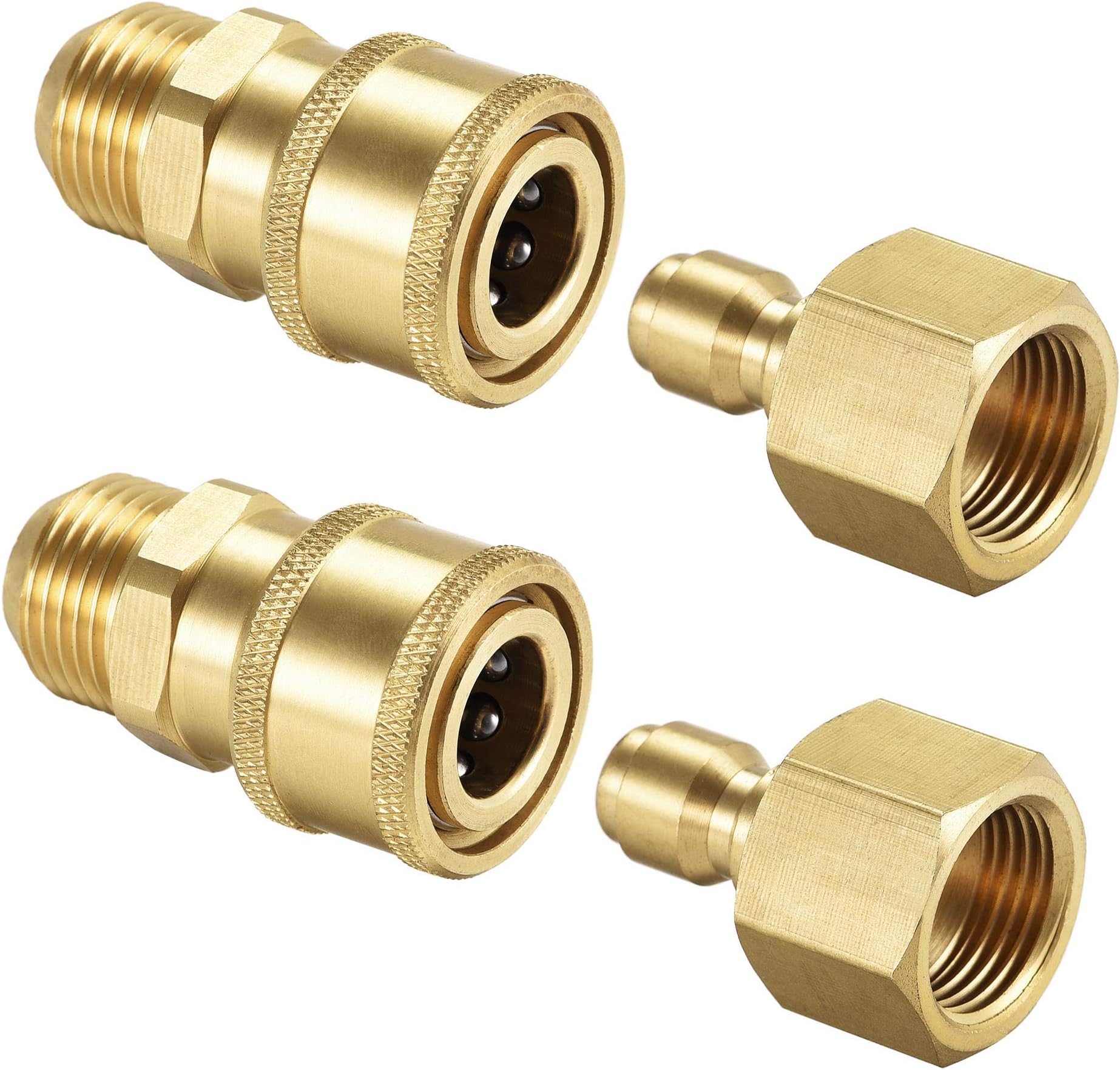 uxcell Garden Hose Brass Quick Connect Set Fittings Pipe Connectors M18x1.5 Male M18 Female Thread Water Hose Connectors Pressure Washer Adapter, 2 Sets