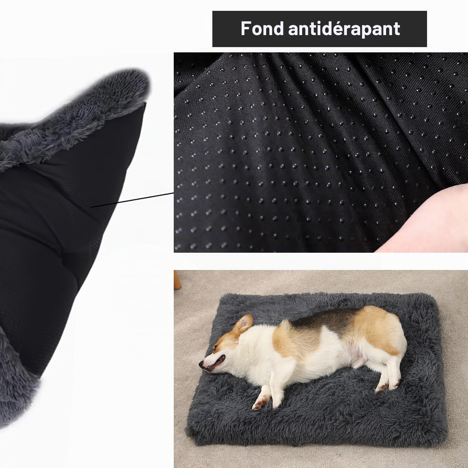 Panier Chien Grande Taille, 100x60x8cm, Tapis Chien, Rembourrage Moelleux, Lit pour Animaux, Coussin Lavable, Tissu Peluche Doux, Base antidérapante, Gris Foncé