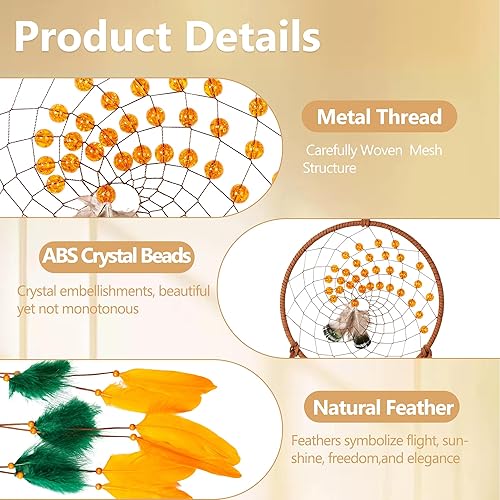 Miniatura 3 de Atrapasueños – Pluma de ganso naranja con pluma de pavo verde, cuero natural, atrapasueños hecho a mano para dormitorio, un atrapasueños para niñas,