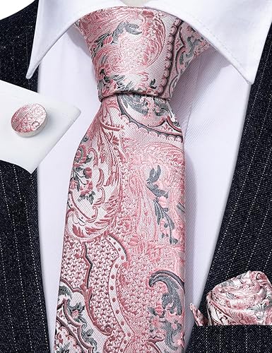 Miniatura 10 de BarryWang - Juego de corbata de seda para hombre diseño de cachemira pañuelo y gemelos de bolsillo