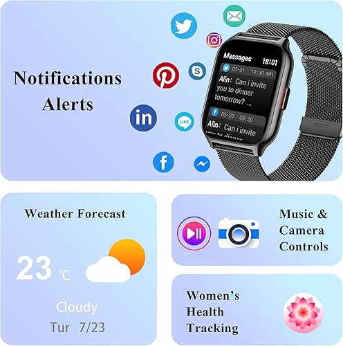 Miniatura 5 de Popglory Reloj inteligente para responderhacer llamadas, reloj inteligente de 2.01 pulgadas con control de voz AI, presión arterialSpO2monitor de