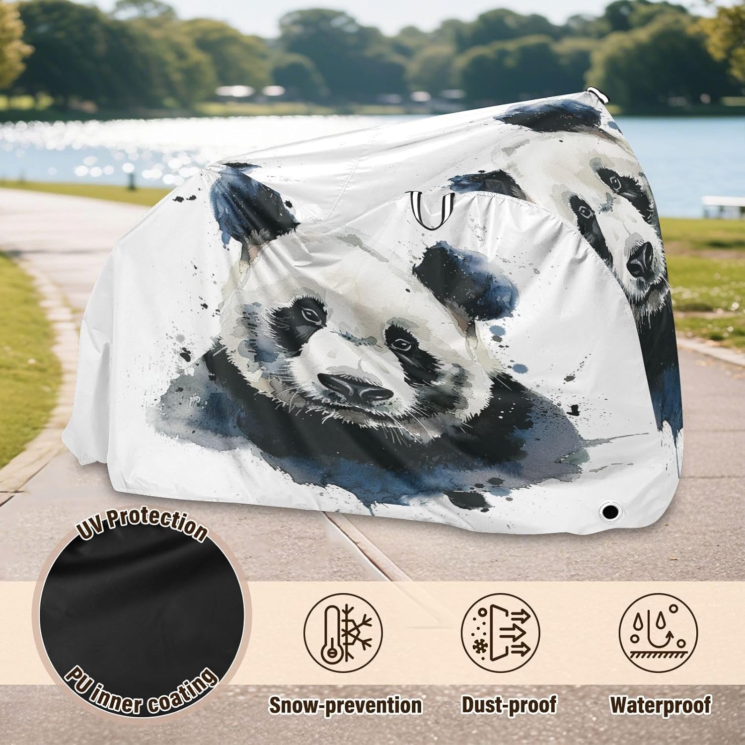 ALAZA Watercolor Panda Portrait Bike Cover Waterproof Outdoor Ebike Bicycle Covers Tarp Protection for 1/2 Bikes, Sun UV Dust Wind Proof