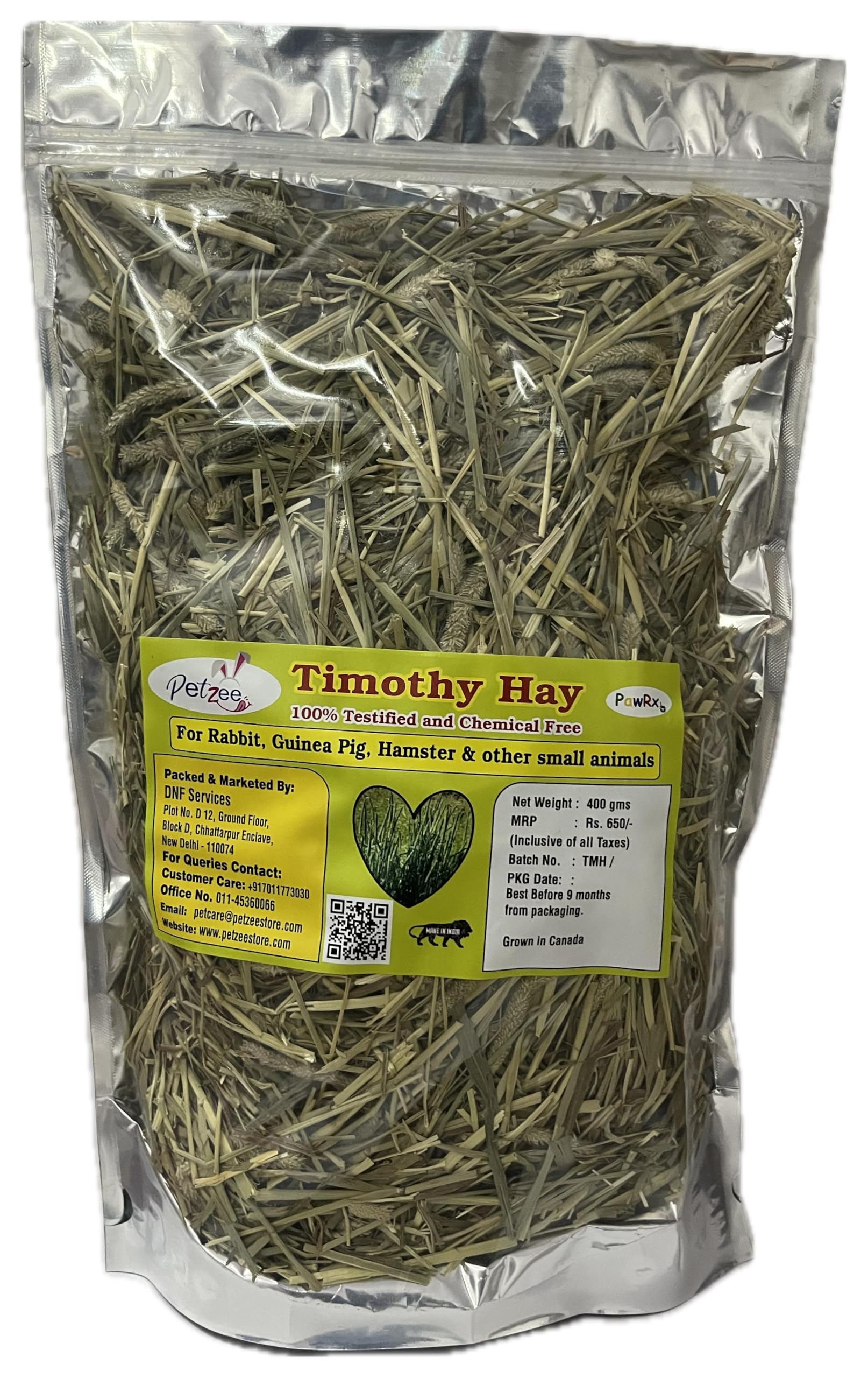 Timothy Hay Food For Rabbits, Guinea Pig, Hamsters And Other Small Animals (400 Gms), 1 Count