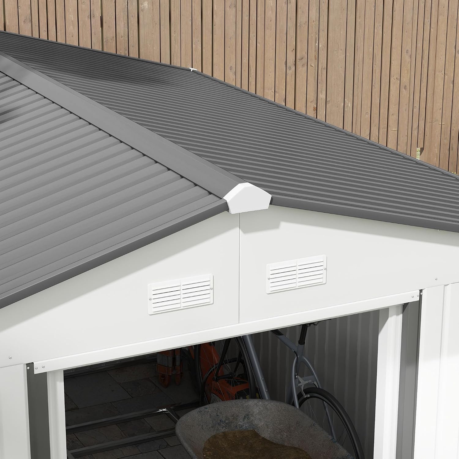11ftx9ft Weatherproof Tool Storage Solution with Sliding Doors, Efficient Ventilation Holes, and Heavy-Duty Galvanized Material