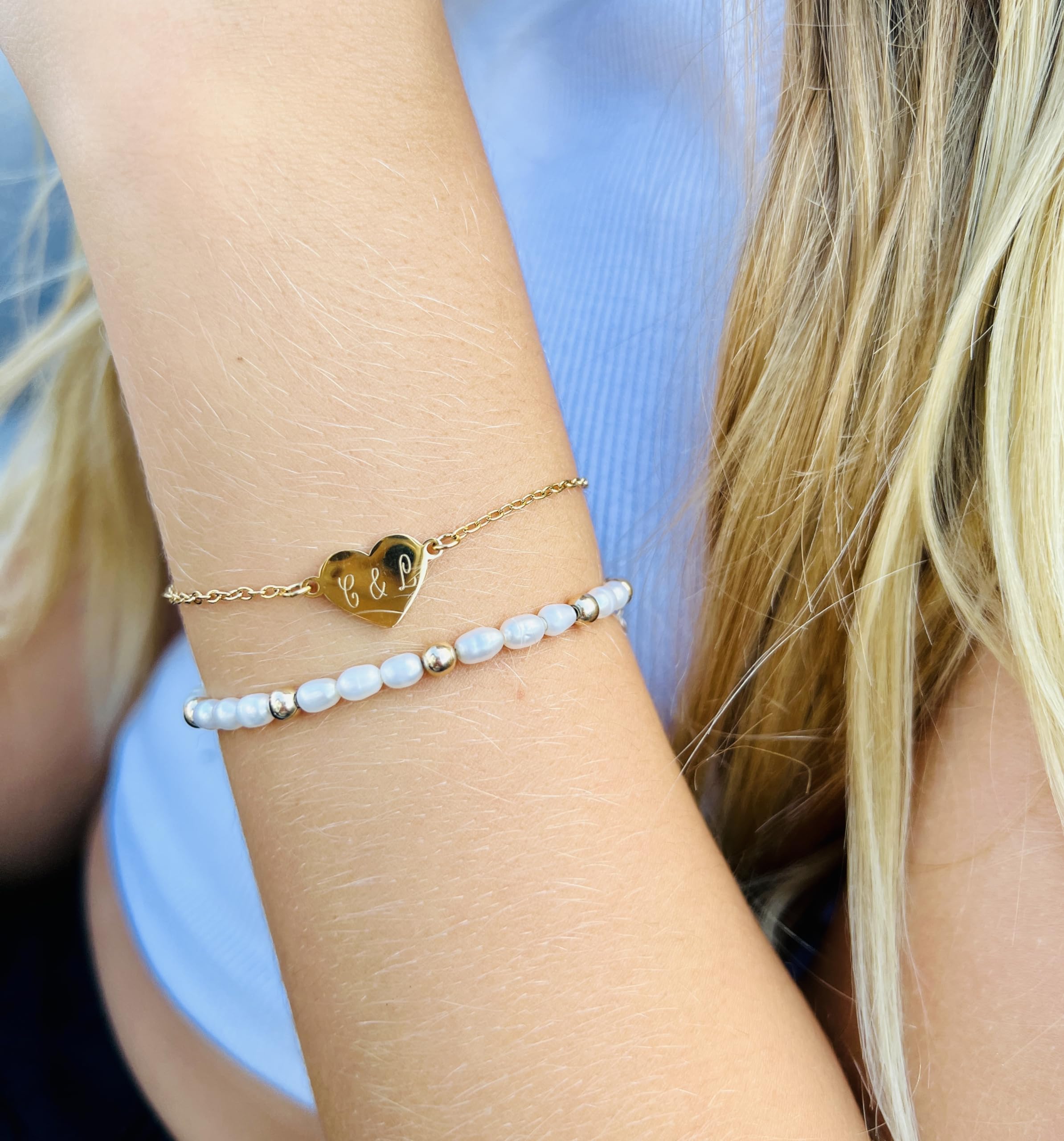 Herz Armband mit Gravur | Personalisierter Schmuck | 316L Edelstahl | Silber, 18K vergoldet, 18K rosévergoldet | Persönliches Geschenk Valentinstag Muttertag Jahrestag Geburtstag | Namensarmband