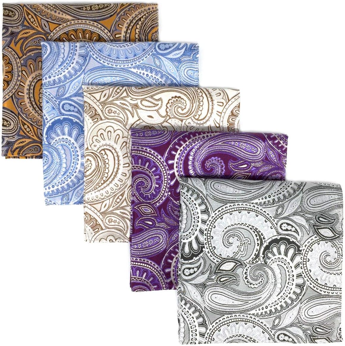 SHLAX&WING 5 Pieces Assorted Mens Silk Pocket Square Set Handkerchiefs