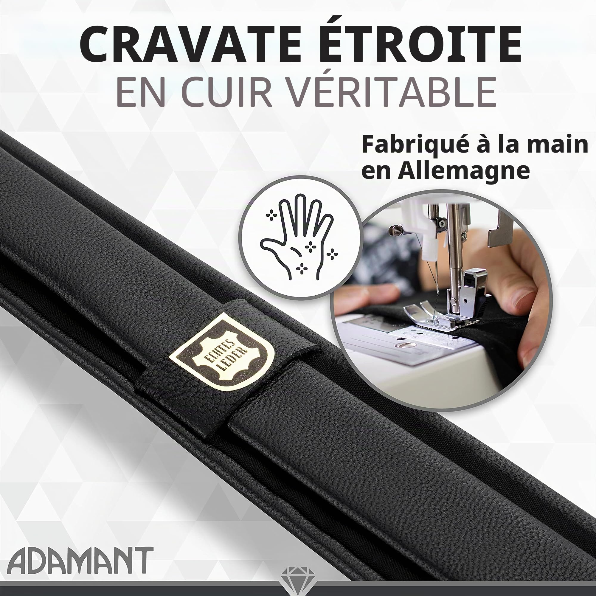 Adamant cravatte 100% en cuire - 100% cuir d'agneau véritable et souple - de haute qualité - doublée au dos