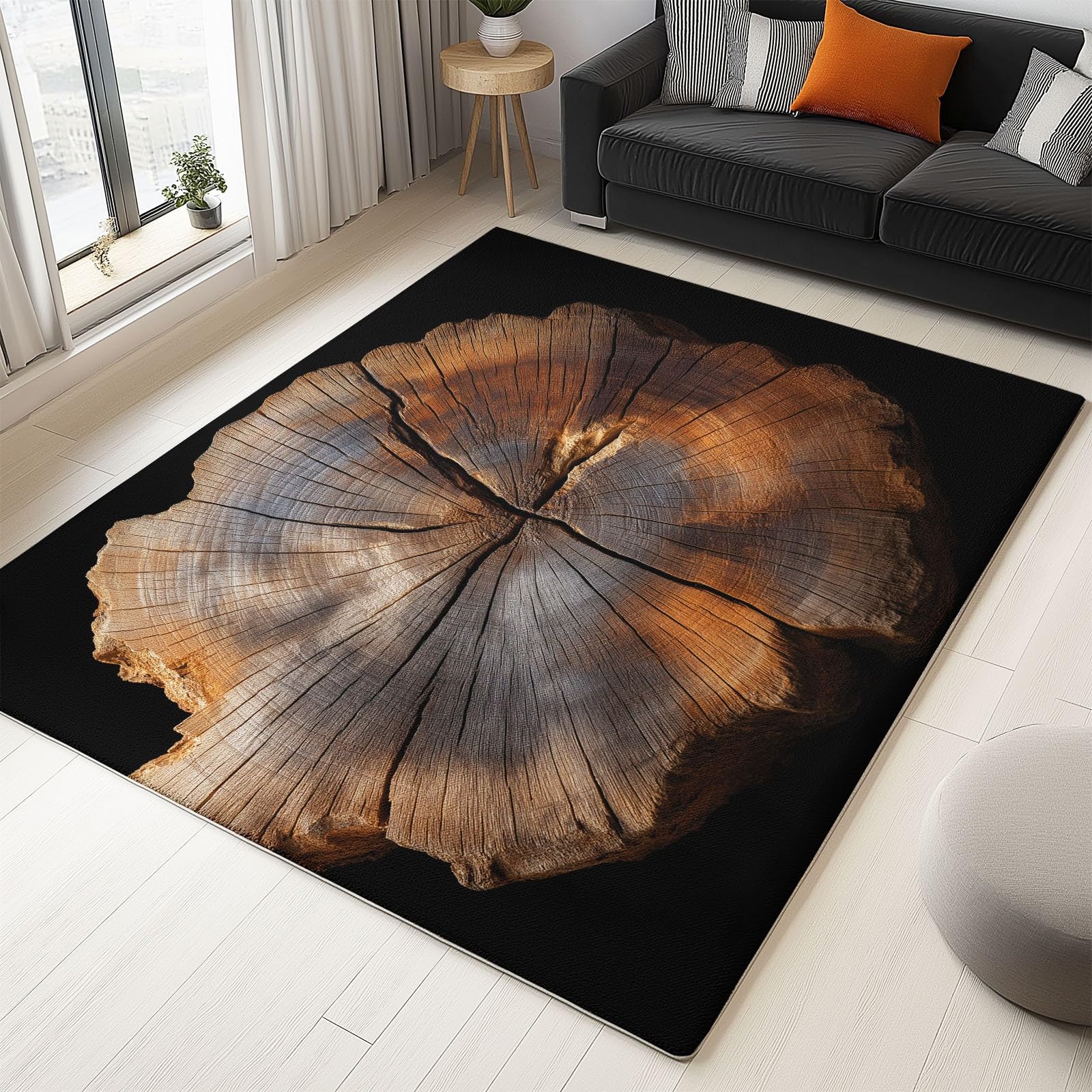 Tapis motif tronc d'arbre anti-glisse en flanelle pour supprimer les bruits de pas au salon