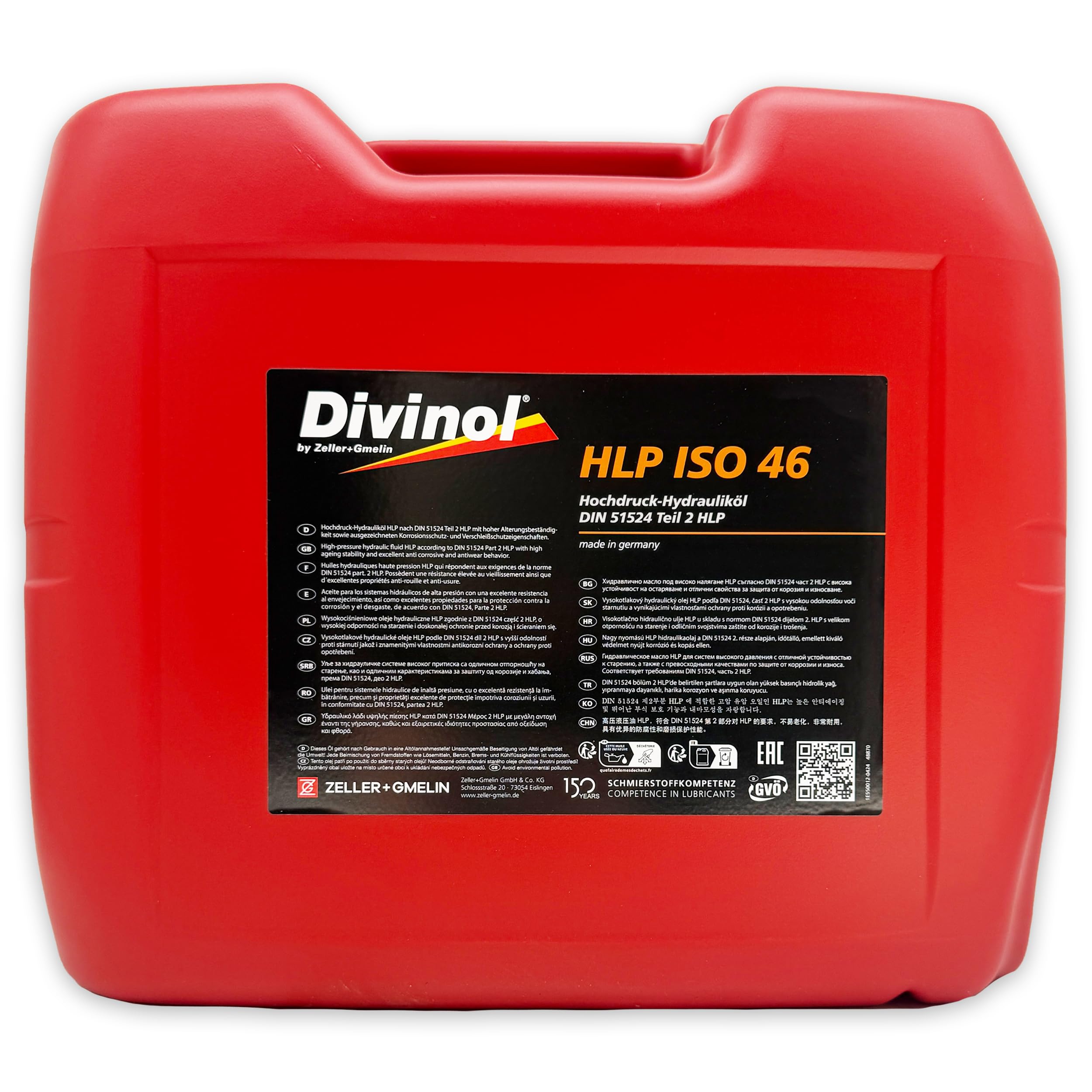 Divinol HLP 46 | 20 L | Hydrauliköl – DIN 51524-2 HLP | ISO VG 46 | (48870) | Hochdruck Hydrauliköl für Hydraulikanlagen Maschinen Industrie – Verschleißschutz Öl | mit Trichter