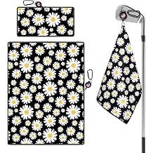 Golf Towels for Golf Bags Value 2 Pack 21"x16" and 12"x8" Set with Strong Magnetic Retractable Carabiner Microfiber Waffle Pattern Towel Lightweight Absorbent Gift for Women Ladies Daisy