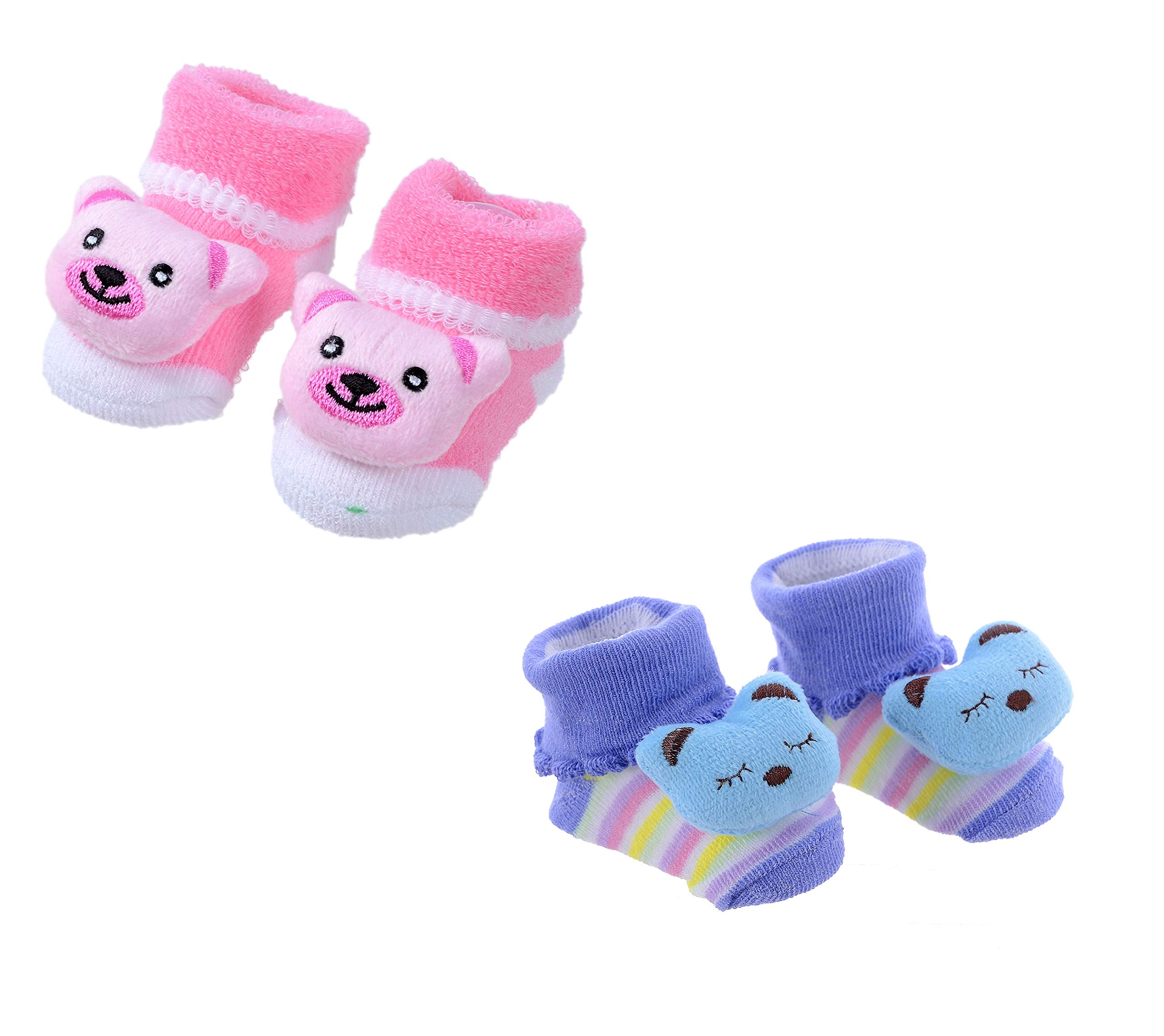 Baby Girl's and Boy's Pink Cotton Cartoon Teddy Bear Printed Booties/Shoes/Socks (0-1 Year) Set of 3 Pairs-image-23
