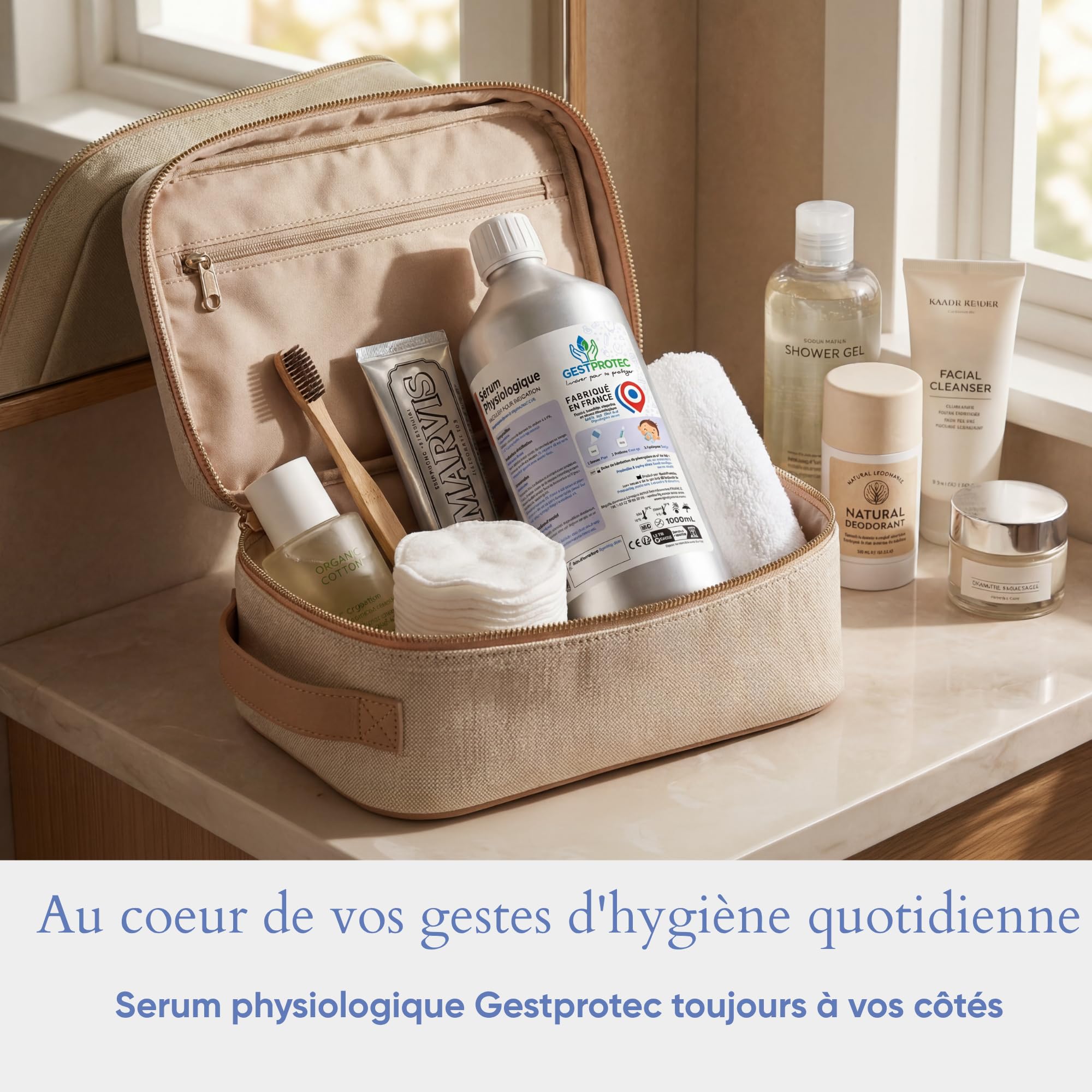 Sérum Physiologique Bouteille 1L x12 – Grand Format – Labo Français | Lot 12x1L – stock longue durée – solution saline 0,9% NaCl – eau purifiée – irrigation externe nez – labo français