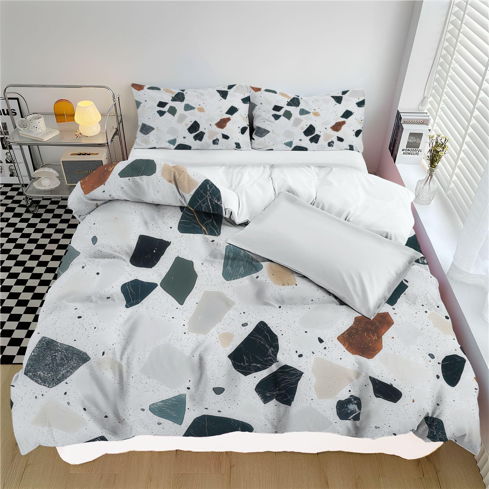 Housse de couette Terrazzo en microfibre douce anti-plis pour un lit 240x260cm toujours impeccable