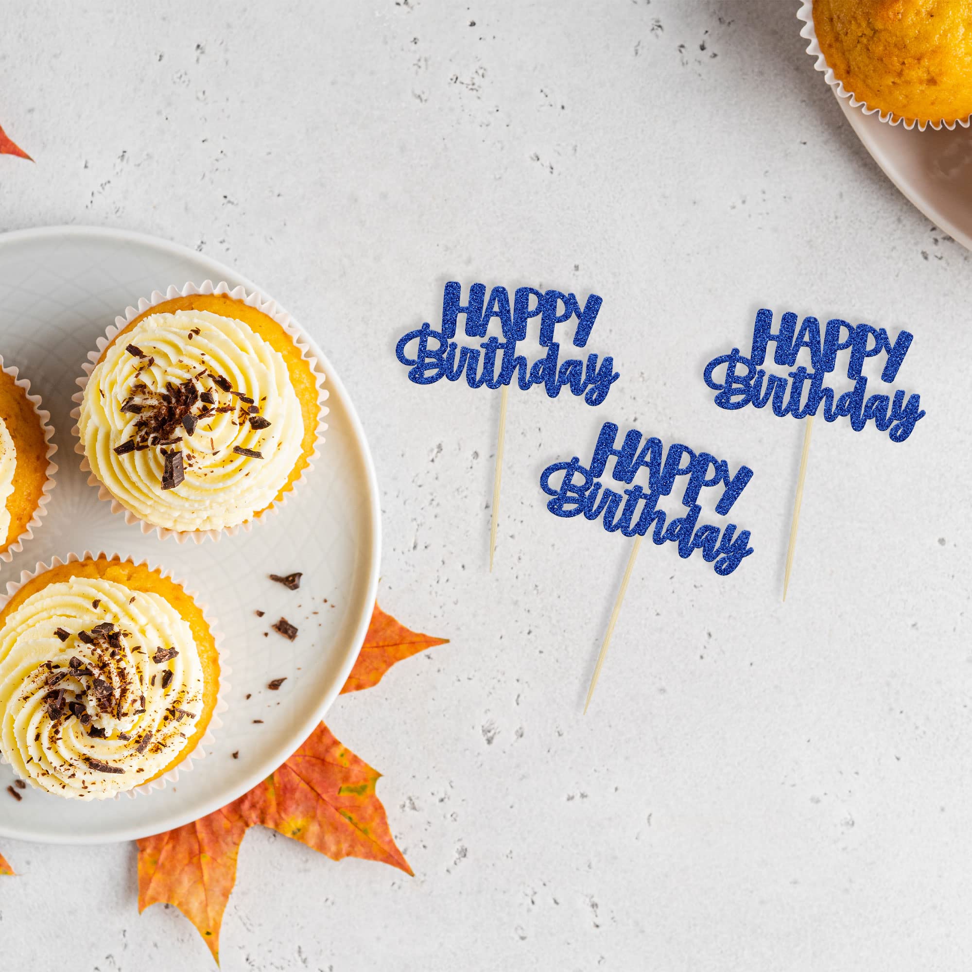 24er-Set Glitzernde Cupcake-Topper "Happy Birthday" – Perfekt Für Geburtstagspartys & Kuchendekoration