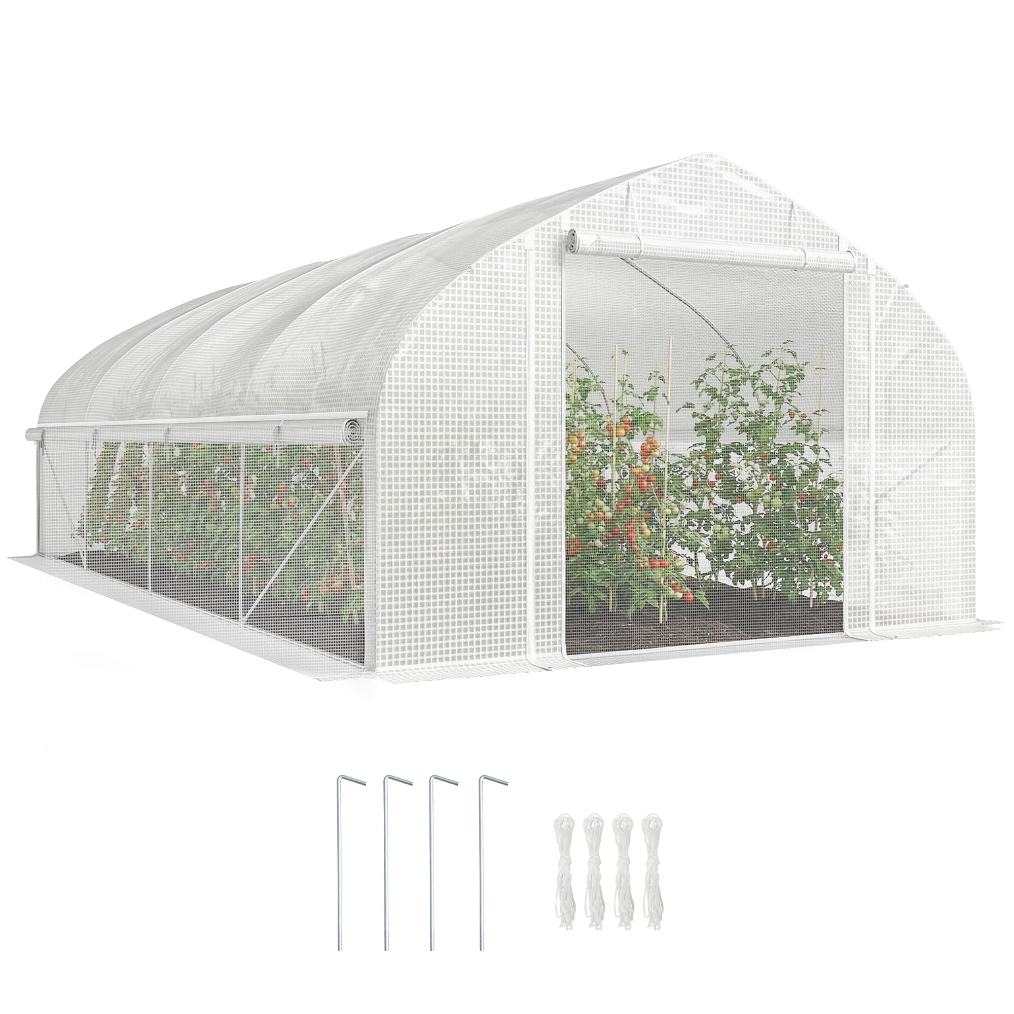 Outsunny Invernadero de Exterior Invernadero de Túnel 6x3x2 m Blanco | 8 Ventanas, Cubierta de PE Anti-UV, Puerta Enrollable con Cremallera, Paredes Laterales con Malla, para Cultivos, Plantas
