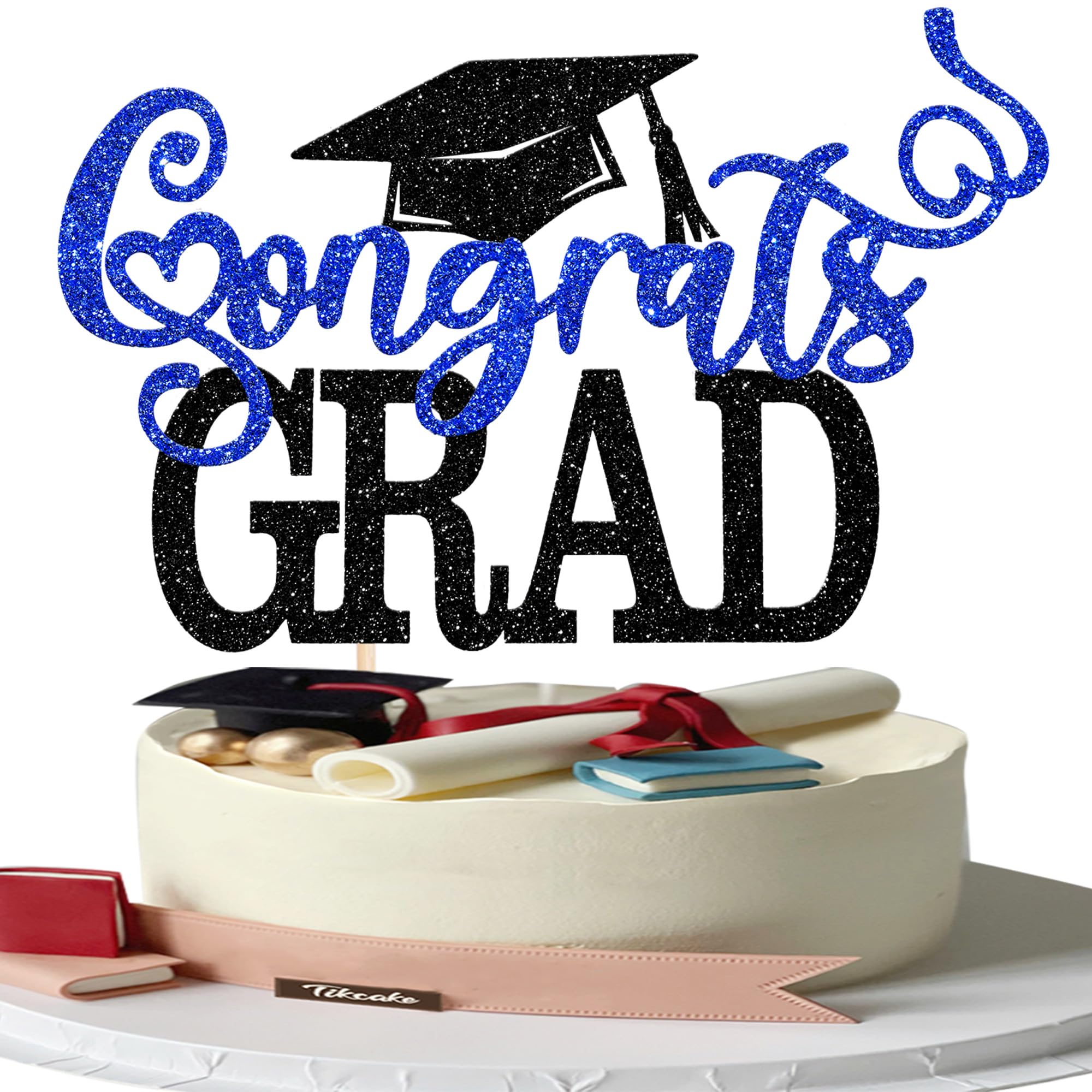 1 Stück 2026 Abschluss Tortendeko Glitzer Congrats Grad Cake Topper Abschlusskappe Prüfung Abschluss Tortenspitze Abitur 2026 Kuchen Deko für Abschlussfeier Thema Party Kuchen Dekoration Schwarz Blau
