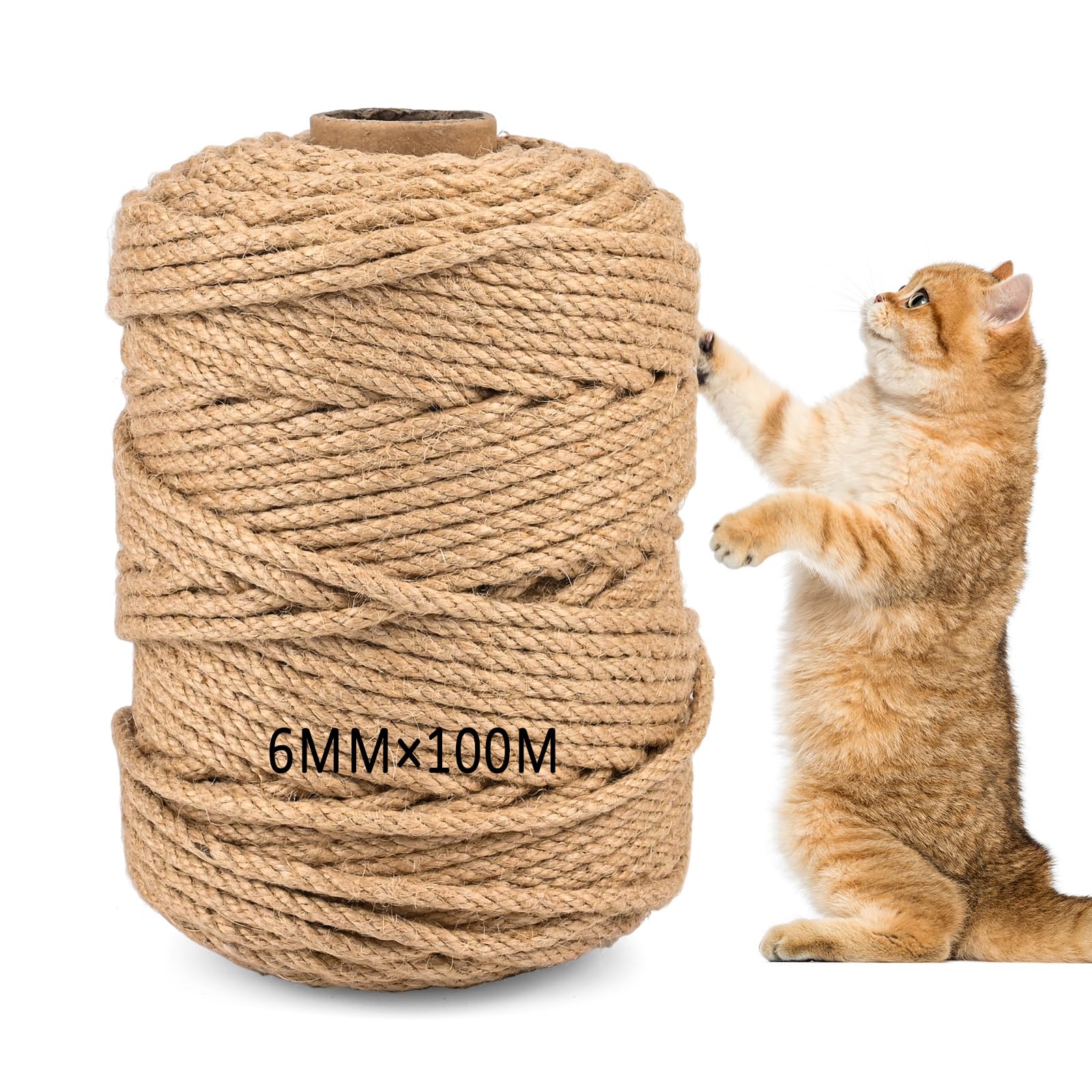 Corde Arbre à Chat, 6 mm x 100 m Corde en Sisal Naturelle, pour Réparation et Remplacement de Chat Scratch Pilier, Rayure Arbre, Tampon, Décoration de Bricolage de Jardin et Maison