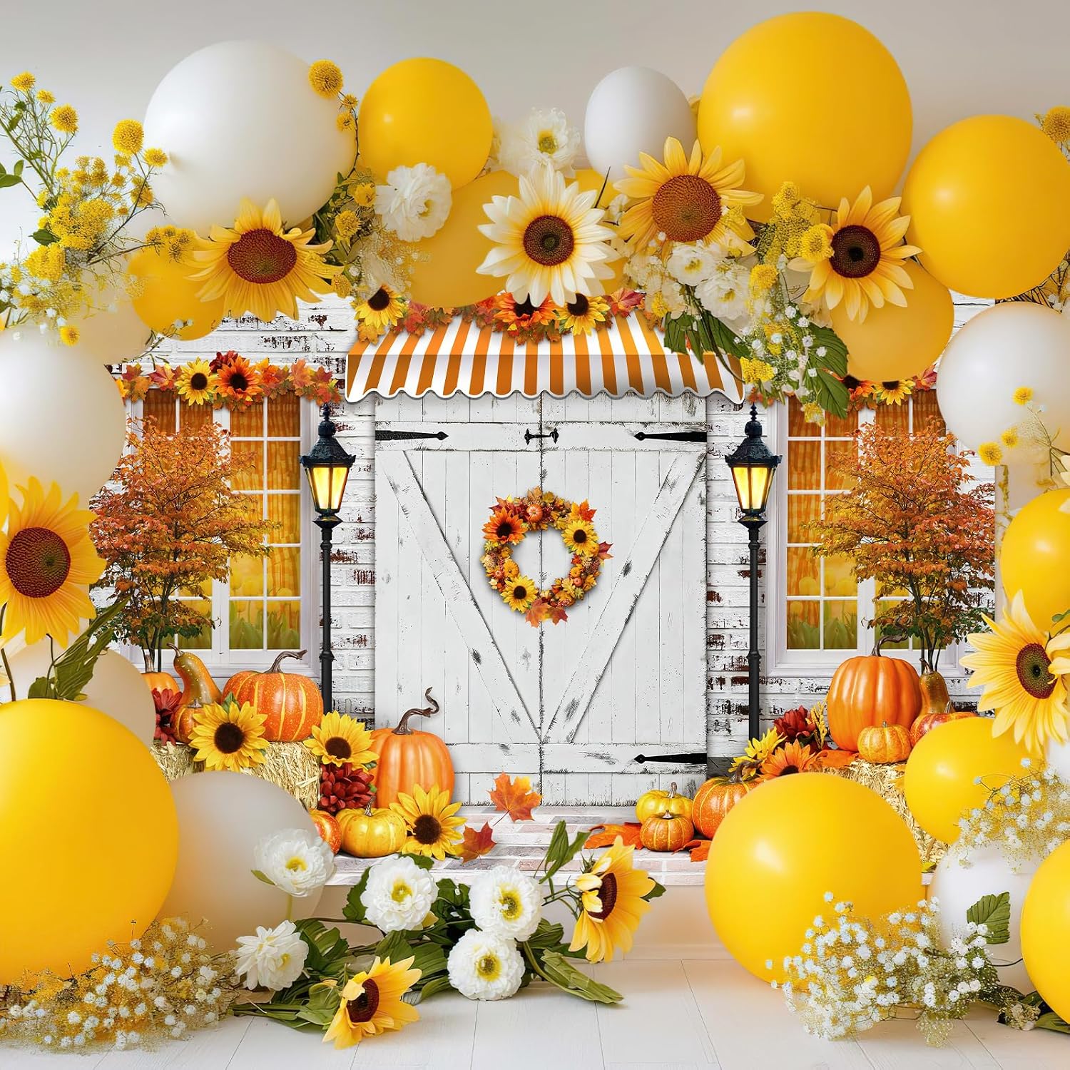 Avezano Fall Backdrops for Photography Autumn Pumpkin Sunflower Thanksgiving Harvest Holiday Photoshoot Background Rustic Farmhouse Barn Door Portrait Photo Studio Booth Props Banner (8x6ft)