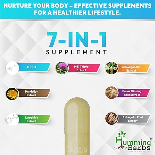 Miniatura 5 de cuidado del hígado tudca+ fórmula 7 en 1 mezcla de tudca, l-arginina, cardo mariano, diente de león, ashwagandha, panax ginseng, raíz de astrágalo -