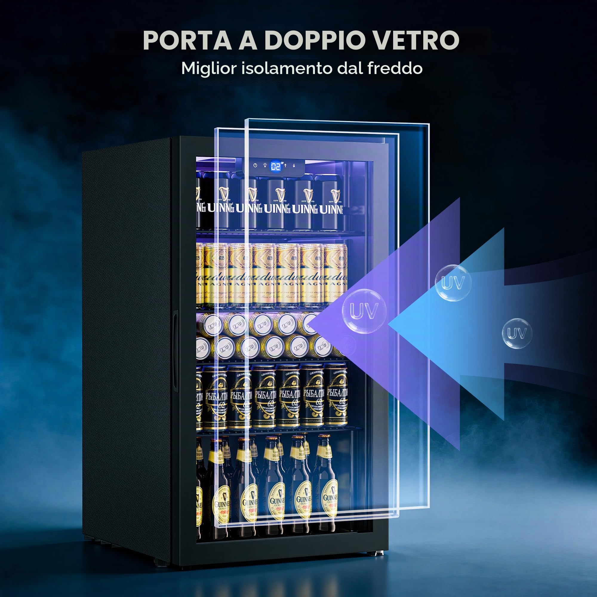 TRIUMPHKEY Frigorifero per Bevande 86L con Porta in Vetro, Frigo Bevande con 4 Ripiani Regolabili, Capacità fino a 130 Lattine, Mini Frigo per Birra e Bibite, Ideale per Casa, Bar e Ufficio