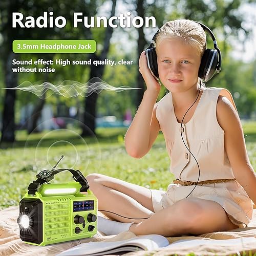 Miniatura 7 de Mesqool Radio de emergencia alimentada por 5 vías, 5000 mAh18500 mWh, manivela solar de supervivencia, portátil, radio meteorológica NOAAAMFMSW,