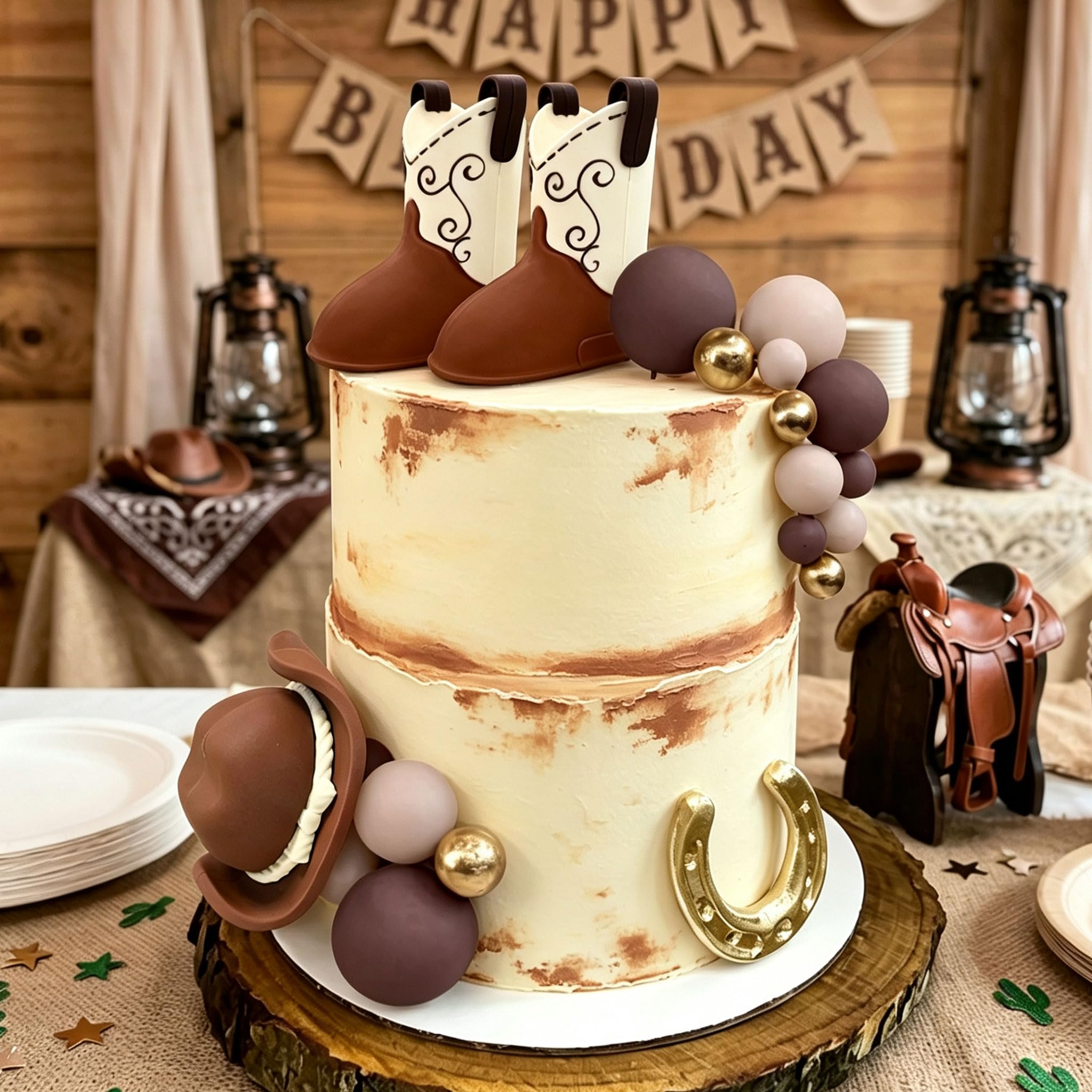 Cowboy Western Rodeo Cake Topper Cowboy Hat Boots Cake Decor