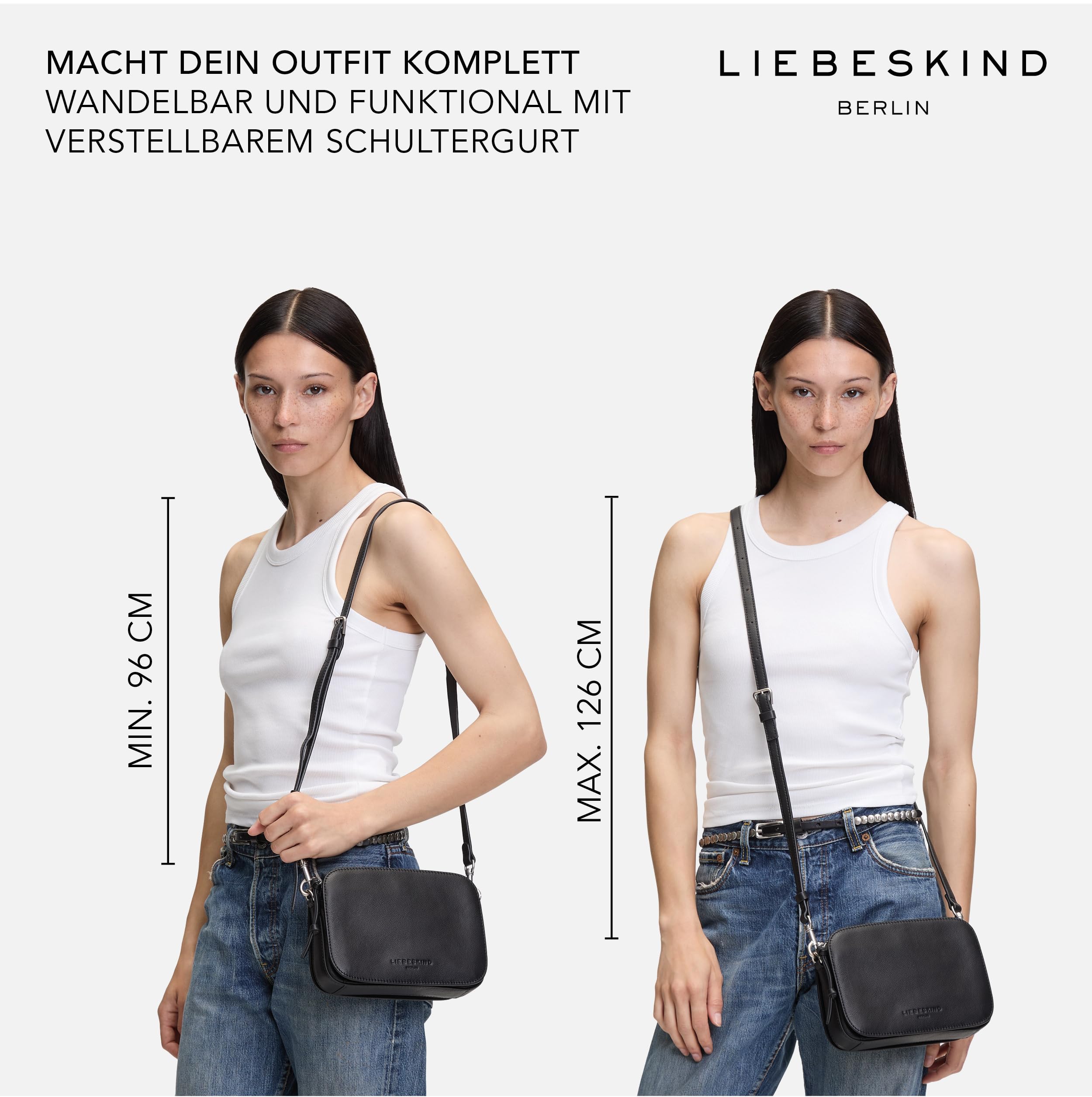 Liebeskind Berlin Umhängetasche Luka – Cross-Body Bag aus Leder mit verstellbaren Schulterriemen – kleine Schultertasche, Fächer mit Reißverschluss – Shoulder Bag, 14.5 x 20.5 x 7 cm, (H x W x D)