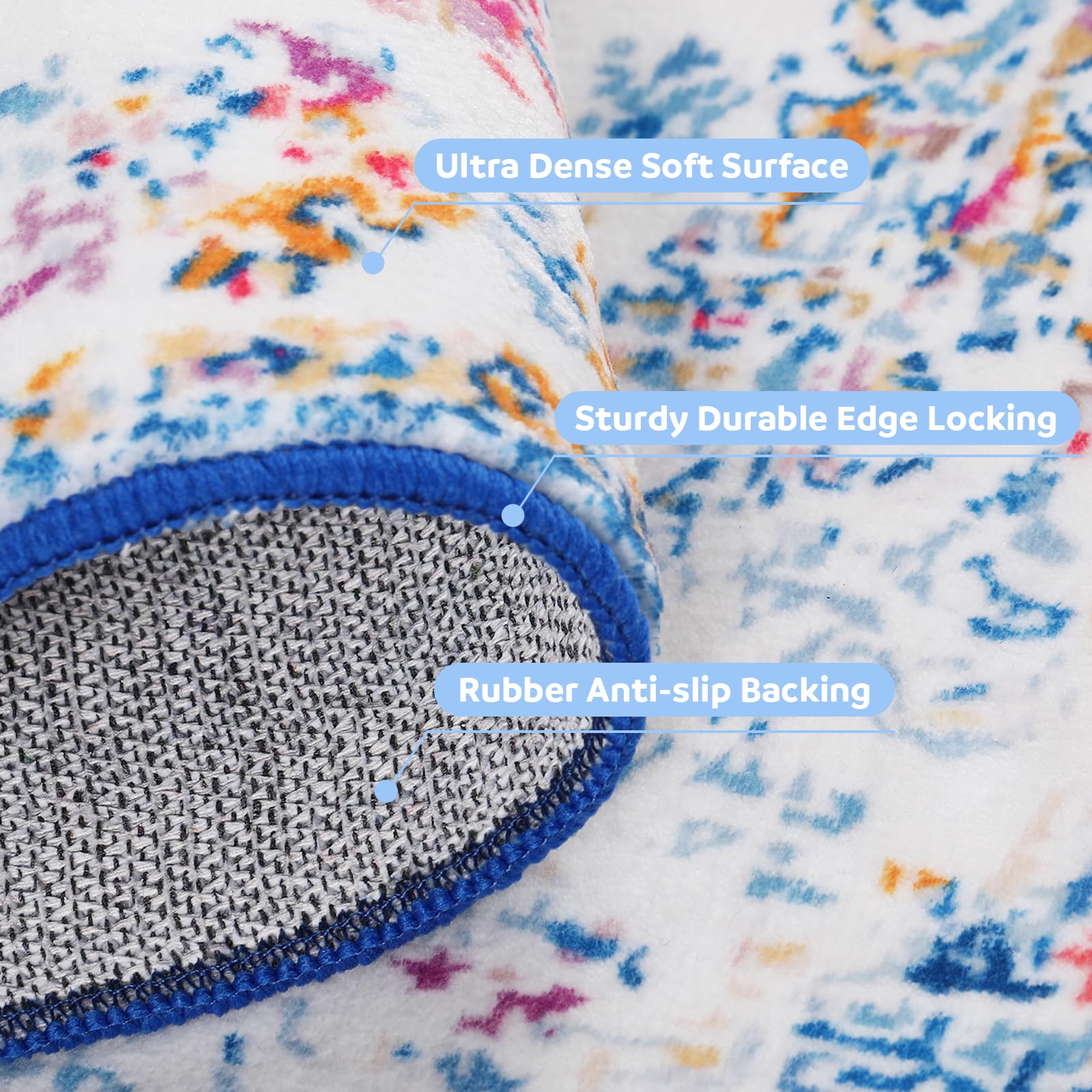 8'x10' Large Area Rugs for Living Room, Distressed Vintage Print Boho Non-slip Floor Carpet for Bedroom Nursery Dining Room, Luxury Thickened Stain Resistant Washable Rug, Blue Gold