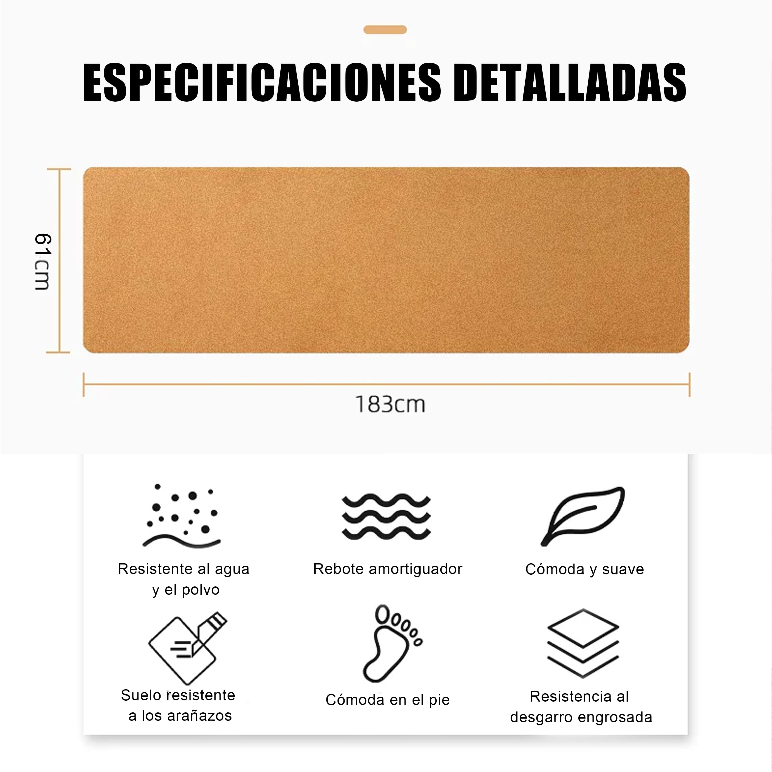 Esterilla Yoga de Corcho Natural y TPE 183x61x0.5cm - Esterilla de Yoga Antideslizante Gruesa, Colchoneta Ecológica Portatil Ligera Correa incluida