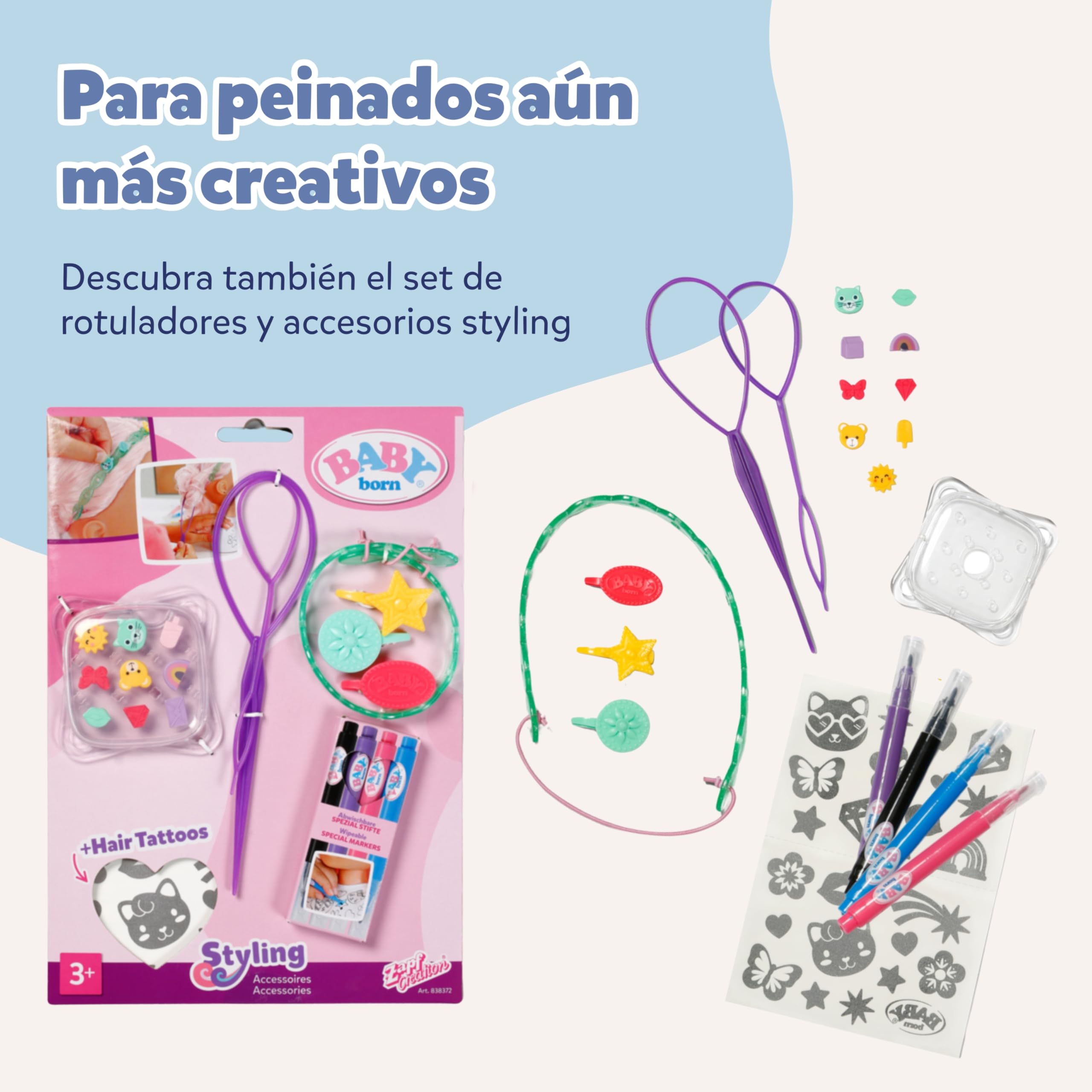 Baby Born Cabeza de Sirena – Cabeza giratoria con función de Agua, Apta para la bañera - Incluye Cepillo, Diadema y Accesorios - Desde 3 años