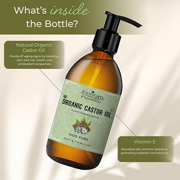 Essican Purelife Pure Organic Castor Oil Cold Pressed 500ml Glass Bottle